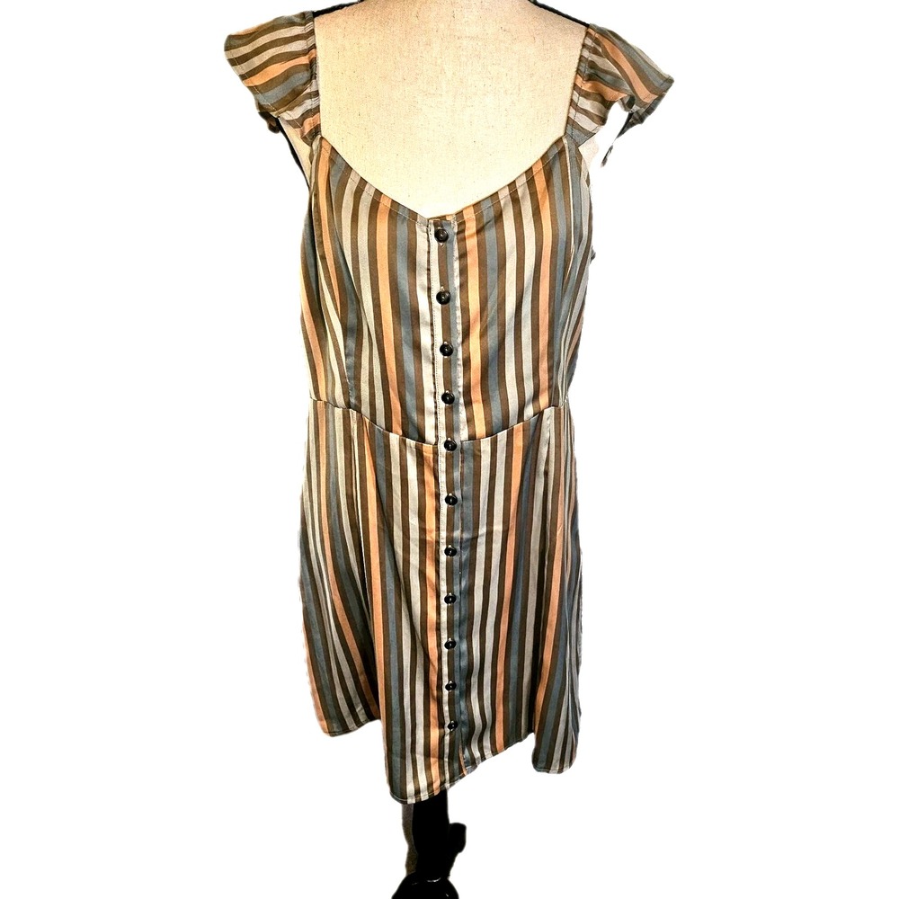 Anthropologie Salt Water Luxe Sophie Mini Dress L Striped Boho Taupe Blue Peach